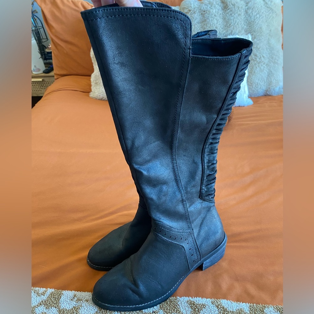 Black knee high boots, 1in. block heel